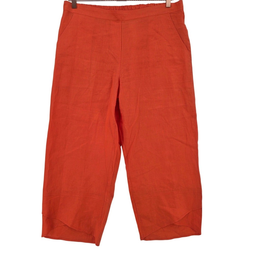 Foil Womens 10 Orange 100% Linen Tulip Hem Wide Leg Cropped‎ Pants in Orange